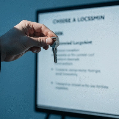 Gros plan sur une main tenant une clé devant un tableau de critères de sélection