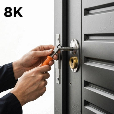 Serrurier réparant une serrure sur une porte blindée