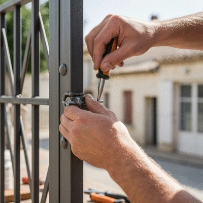 Main d'un serrurier métallier travaillant sur une structure métallique personnalisée, Avignon