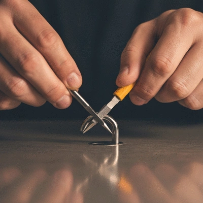 Gros plan sur un serrurier utilisant des outils de précision pour crocheter une serrure sans la casser, accent sur les mains et les outils