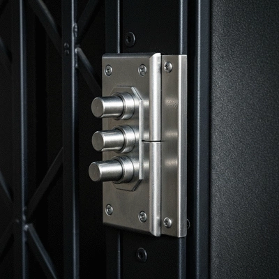 Close-up of a multi-point lock mechanism on a security door