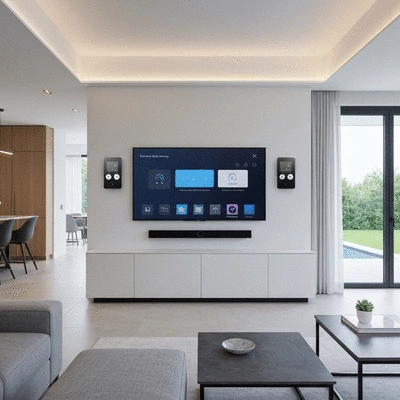 Systèmes d'alarme modernes et caméras de surveillance installés dans une maison, vue intérieure, no text, no words, no typography