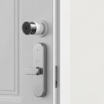 Modern home security system with smart lock and surveillance camera