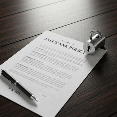 Document d'assurance habitation avec un stylo et une serrure sur une table