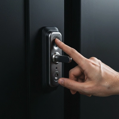 Main d'une personne utilisant une serrure biométrique à empreinte digitale