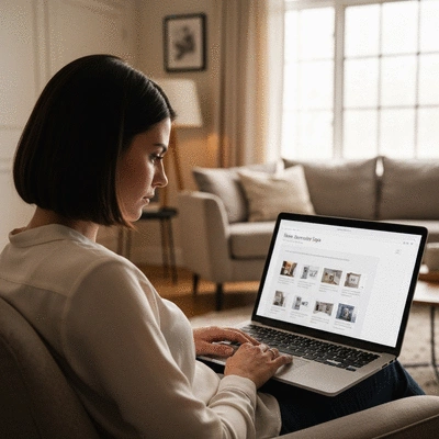 Personne lisant un blog sur la sécurité à domicile sur un ordinateur portable