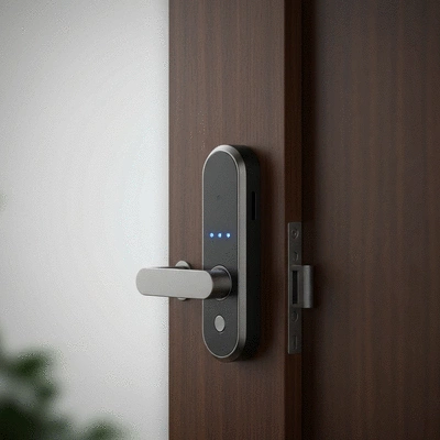 Modern smart lock on a door