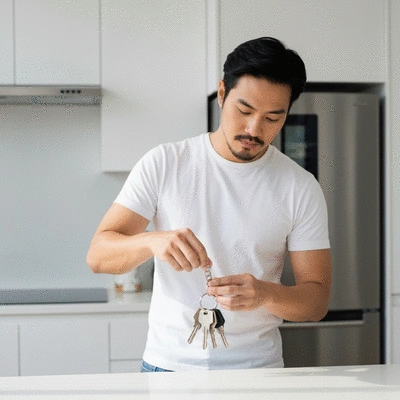 Personne organisant des clés sur un porte-clés, concept de prévention