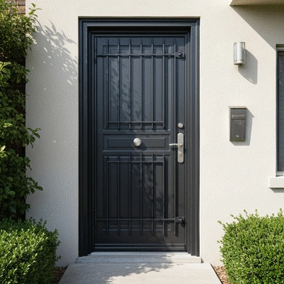 Modern armored door providing security to a home entrance, no text, no words, no typography, 8K