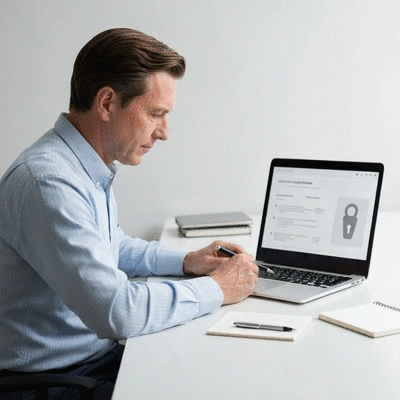 Personne comparant des devis de serruriers sur un ordinateur portable